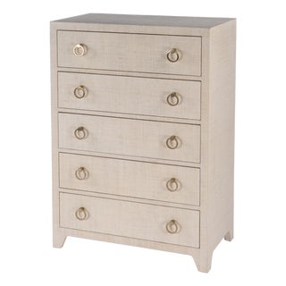 Bar Harbor 32 in. W Rectangular Raffia 5 Drawer Dresser, Natural Raffia For Sale