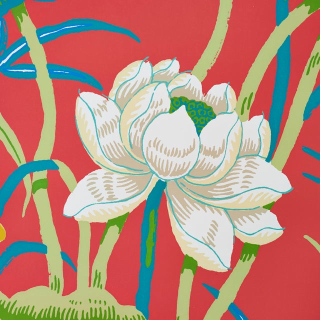 Contemporary Schumacher Lotus Garden Wallpaper in Red, Sample For Sale - Image 3 of 5