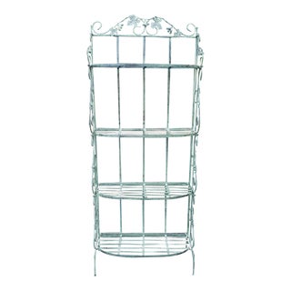 1970s Vintage French Distressed Green and Black Iron Bakers Rack With Grape Vines For Sale