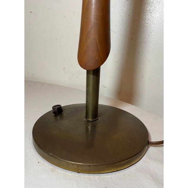 Vintage Mid Century Modern Hand Carved Wood Brass Electric Table Lamp Light For Sale - Image 12 of 12