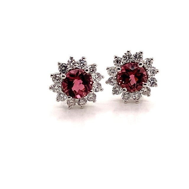 Natural Finely Faceted Quality Rubellite Tourmaline Diamond Earrings 14k White Gold Certified $4,950 017969 This is a One...