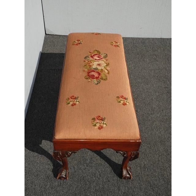 1970s Vintage French Provicial Floral Needlepoint Tapestry Bench W Ball & Claw Feet For Sale - Image 5 of 13