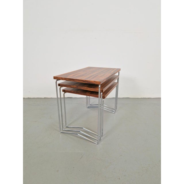Brown Nesting Tables in Chrome and Wood from Brabantia, 1970s, Set of 3 For Sale - Image 8 of 10