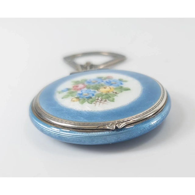 Early 20th Century Early 20th Century Blue Guilloche Enamel Floral and Sterling Silver Makeup Compact For Sale - Image 5 of 11