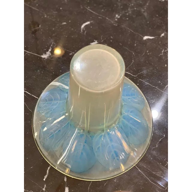 Rene Lalique Violet Vase: 17 cm Opalescent Tall Violet Leaves and Stems Flaring Rim Form R. Lalique Vase.