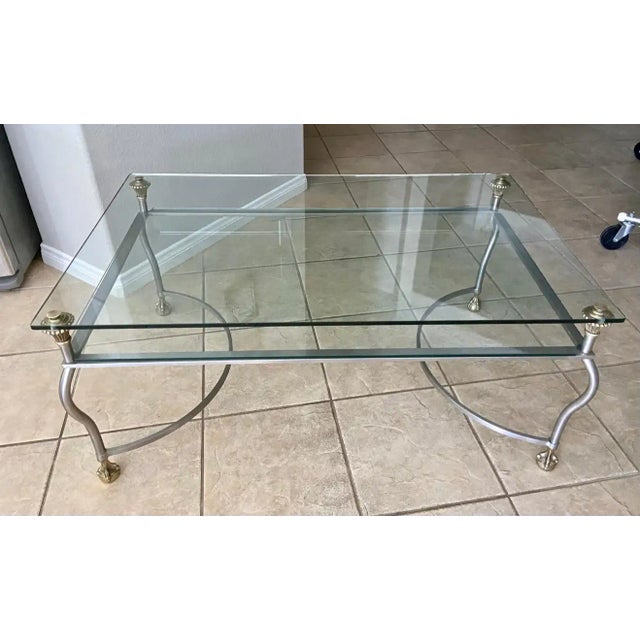 1960s Jansen Style Brass Steel Claw Feet Coffee Table For Sale - Image 4 of 13