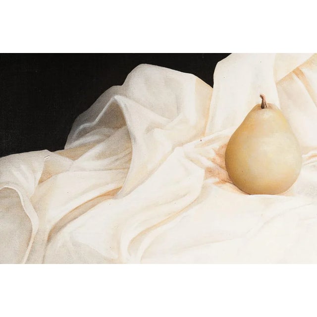 Charley Brown -Pear on a Cube of Clouds in the Sky " Surrealistic Still Life Oil Painting For Sale - Image 4 of 11