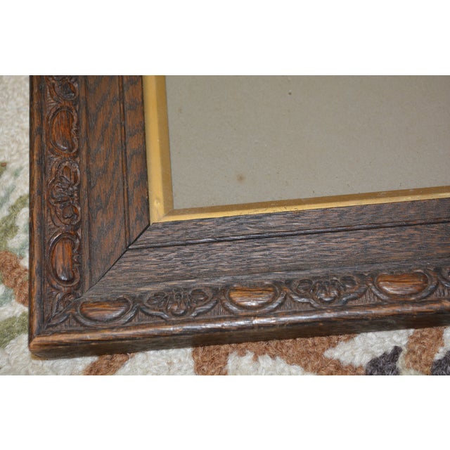 Vintage Carved Oak Wood Rectangular Picture Frame W/ Glass For Sale - Image 6 of 12