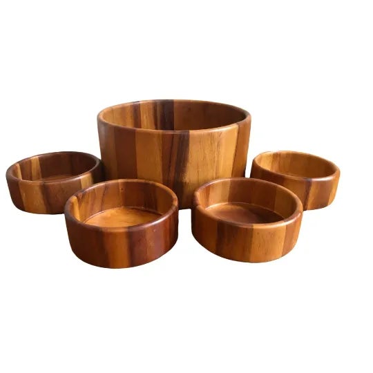 Mid 20th Century Mid Century Teak Wood Salad Bowls Set- 5 Pieces For Sale - Image 5 of 5