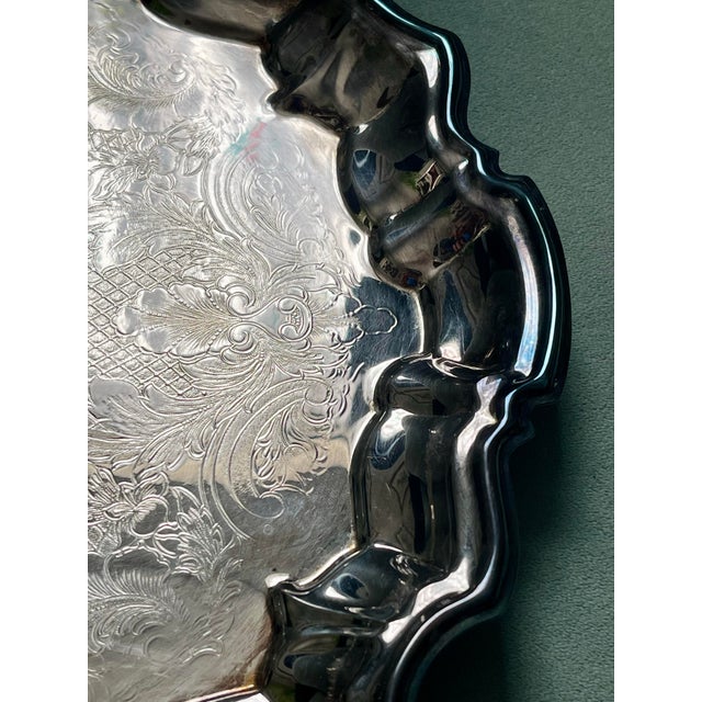 Mid 20th Century Mid 20th Century Silver-Plate Etched Tray For Sale - Image 5 of 11