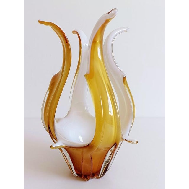 Murano Glass Vase Centerpiece in Amber and Opal White Glass, Italy, 1960s For Sale - Image 16 of 18