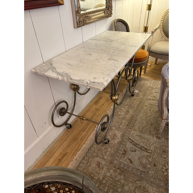 Steel Brass and Marble French Style Patisserie Console Table For Sale - Image 4 of 10