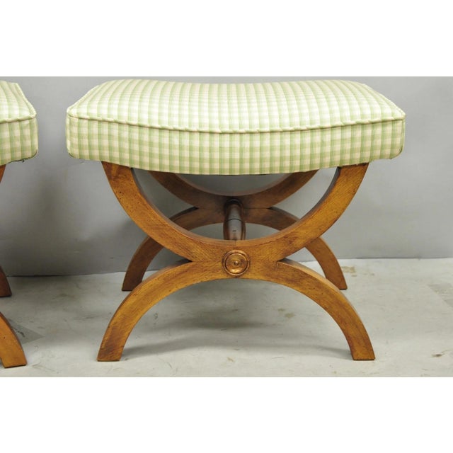 Vintage Italian Neoclassical Style Walnut Wood Curule X-Form Stool - A Pair For Sale In Philadelphia - Image 6 of 13