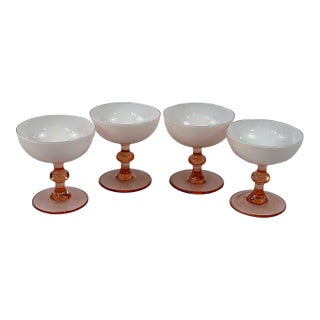 1960s Carlo Moretti Mid-Century Cased Blush Pink Champagne Coupes - Set of 4 For Sale