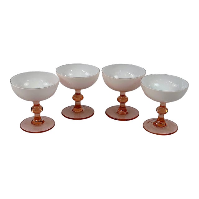1960s Carlo Moretti Mid-Century Cased Blush Pink Champagne Coupes - Set of 4 For Sale