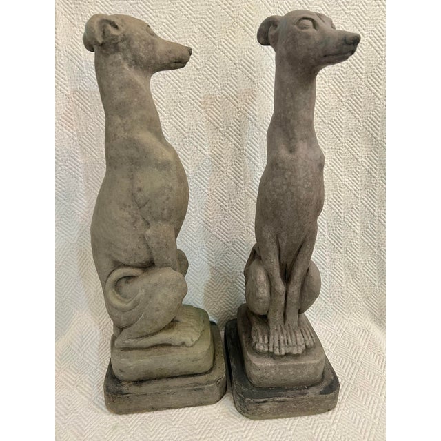 Late 20th Century Faux Concrete Outdoor Greyhound or Whippet Sculptures - A Pair For Sale - Image 4 of 9