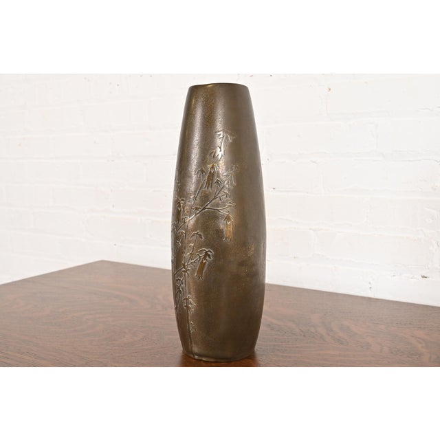 Art Deco Silver Crest Arts & Crafts Sterling Silver on Bronze Tall Vase For Sale - Image 3 of 12