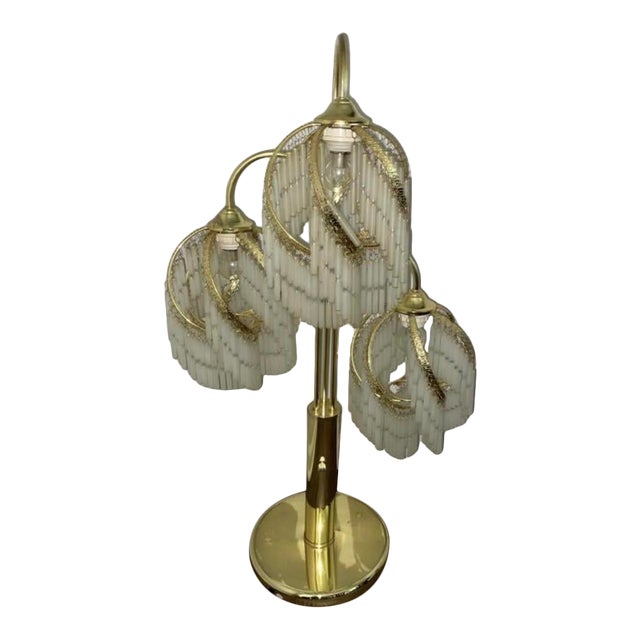 1970s/80s Art Deco Revival Brass and Glass Rods Floor Table Lamp For Sale