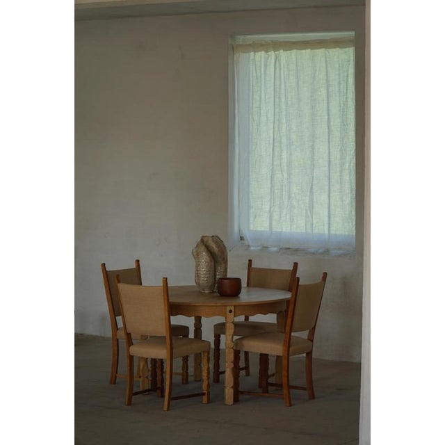 Danish Modern Dining Chairs in Oak and Hessian by Henning Kjærnulf, 1950s, Set of 10 For Sale - Image 4 of 18