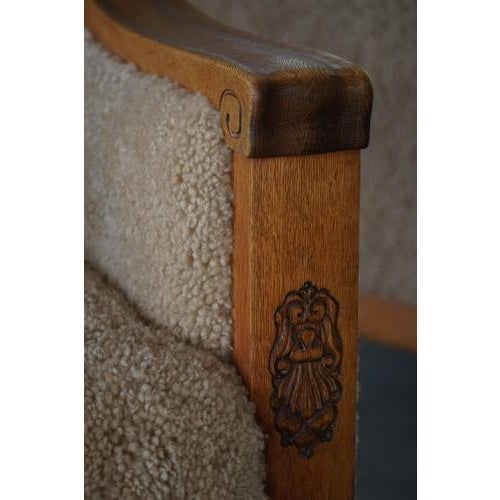 Art Deco Danish Armchairs in Oak and Shearling Lambswool, 1930s, Set of 2 For Sale - Image 10 of 18