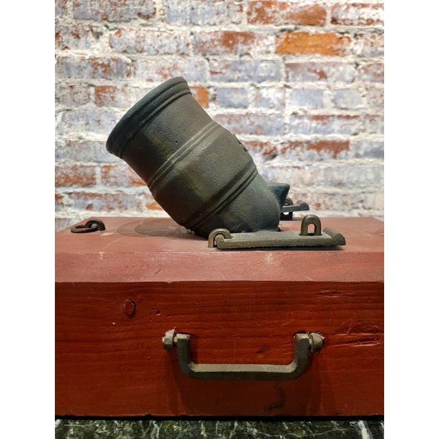 Red British Metal Mortar Cannon on Wooden Base For Sale - Image 8 of 9