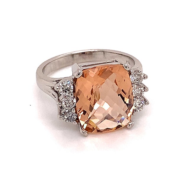 Diamond Morganite Ring 14k Gold 5.60 TCW Certified, Size 6.75 For Sale - Image 11 of 13