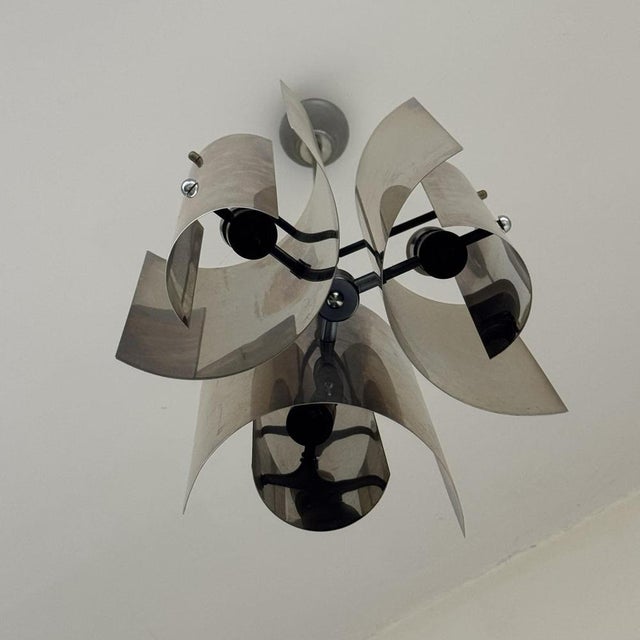 Modernist Curved Chrome Steel Chandelier by Max Sauze, 1970s For Sale - Image 6 of 9