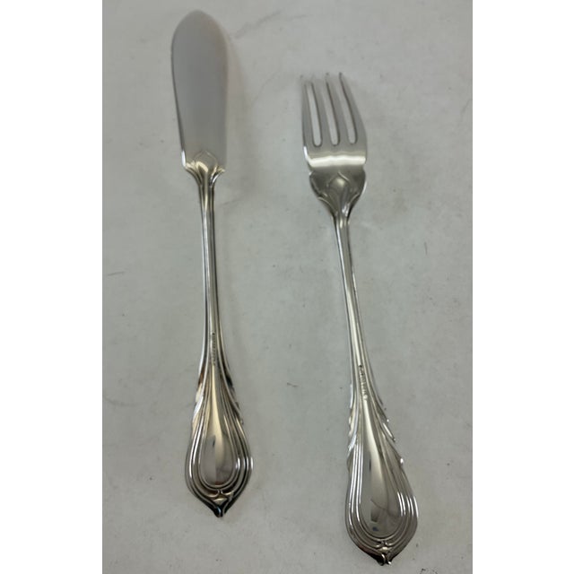 1980s Silver Fish Set for 12 Pair Fish Eaters & Fish Servers, Lily - 26 pcs For Sale - Image 15 of 18