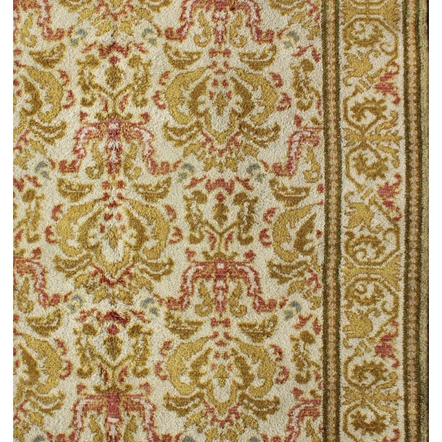 1930s 1930s Spanish Rug With Floral Yellow Green, Light Brown, Acid Green and Coral For Sale - Image 5 of 11