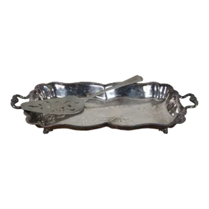 Vintage Sheridan Scalloped Silverplate Serving Tray & National Cake Server - 2 Pieces