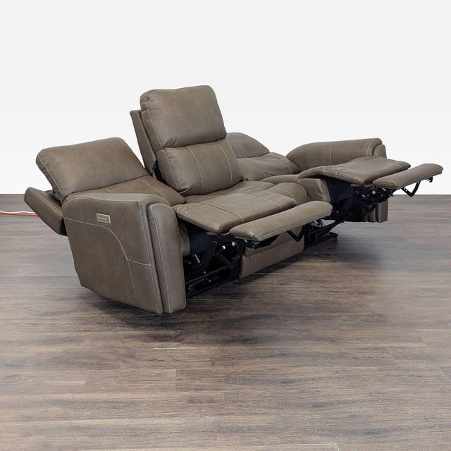 Modern Flexsteel Carter 3-Seat Power Reclining Sofa - Brown Leather, Modern Comfort For Sale - Image 3 of 10