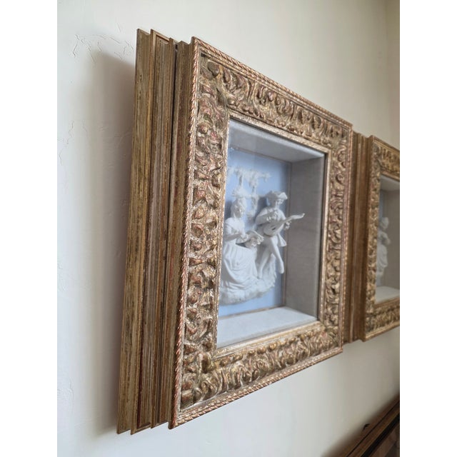 Rococo Shadow Box Framed Dresden Porcelain Plaques Pair For Sale - Image 3 of 7