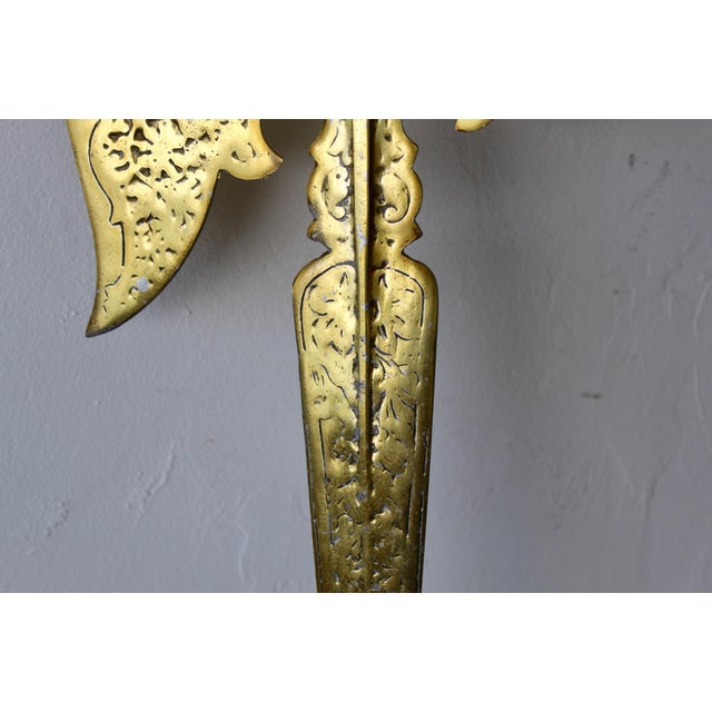 Brass Vintage Ornate Brass Finish Decorative Gothic Halberd Spear Axe Hook Wall Mount For Sale - Image 8 of 11