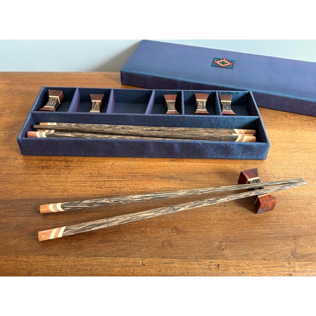 Wood Late 20th Century Wooden Chopstick - 6 Pairs With Holders in a Boxed Set For Sale - Image 7 of 7