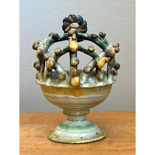 Vintage Polychrome Ceramic Crown Incensario For Sale - Image 14 of 18