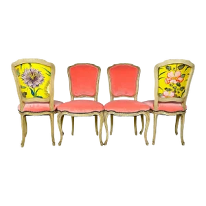 1960s Mid-Century French Chairs Bethlehem Furniture Set of 4 Coral Velvet