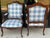 Late 19th Century Antique French Louis XV Style Walnut Bergere Chairs in Blue & White - Pair For Sale - Image 5 of 13