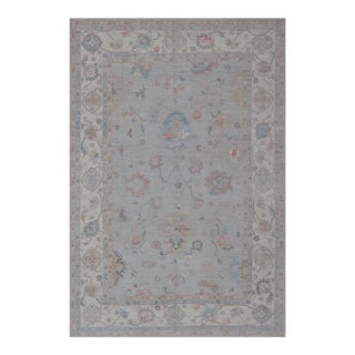 2020s Large Oushak Rug With Floral Motifs & Muted Colorful Tones on Neutral Background For Sale