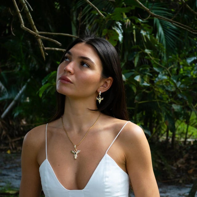 Metal Emerald Phoenix Guardian Earrings, A Pair For Sale - Image 7 of 10