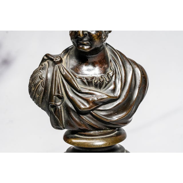 Amazing Pair Antique Bronze English Neoclassical Grand Tour Statue Sculpture Bust Royalty Home Decor For Sale - Image 10 of 17