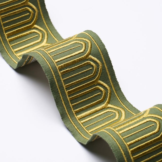 Contemporary Schumacher Arches Embroidered Tape Medium In Olive For Sale - Image 3 of 4