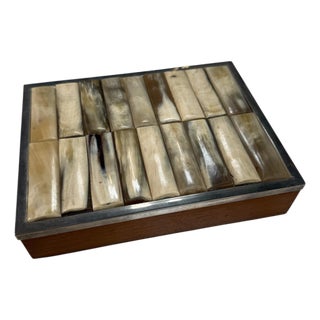 Vintage Tessellated Horn & Wood Box With Metal Trim For Sale