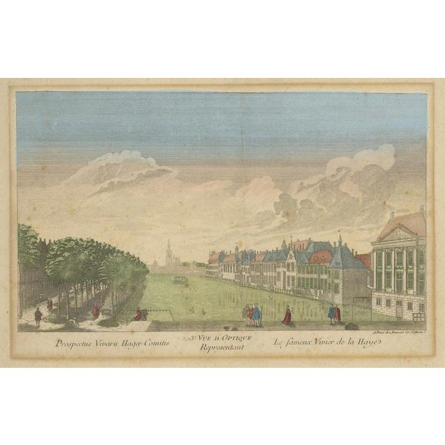 Paper Basset, Optica View of the Hague with Hofvijver & Binnenhof, 1770, Hand-Colored Print For Sale - Image 7 of 10