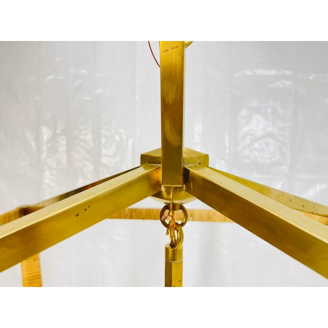 Chapman & Myers for Visual Comfort Brass & Rattan Chandelier For Sale - Image 17 of 18