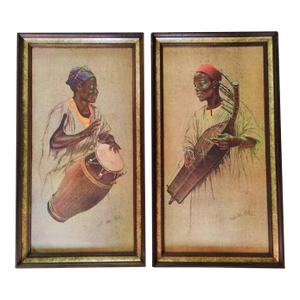 Vintage 70's Mid Century African Tribal Art Print Setk9