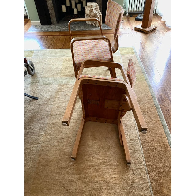 Joe Atkinson Designed Thonet Industries Arm Chairs Upholstered in Eames Crosspatch For Sale - Image 9 of 12