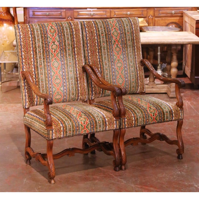 Wood Pair of 19th Century French Louis XIII Walnut Armchairs With Stripe Motifs For Sale - Image 7 of 11