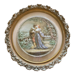 Vintage Antique Gold Gilded Romantic Couple Wall Hanging Hand Painted 3d, Wall Decor