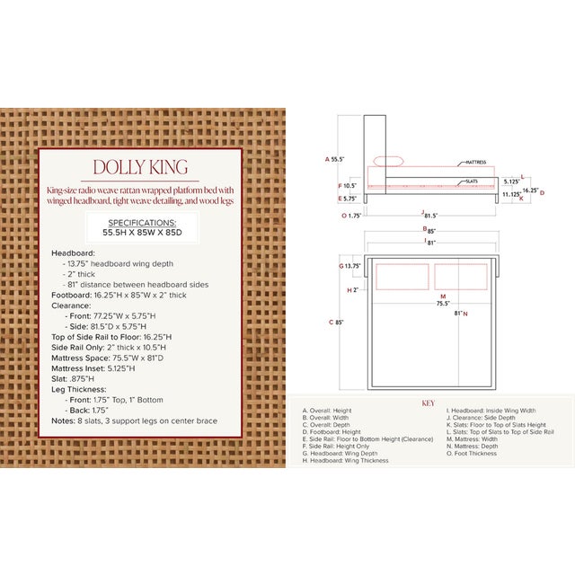 2020s Matthew Izzo Home Dolly King Size Winged Rattan Bed Frane in Radio Weave Wrapped Rattan For Sale - Image 5 of 6