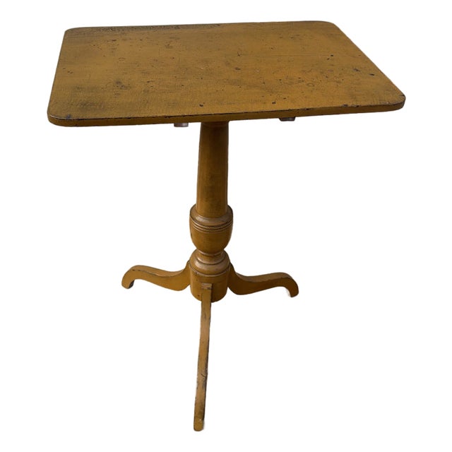 Antique Pennsylvania Spider Leg Candlestand in Mustard Yellow Paint, Circa 1820s For Sale